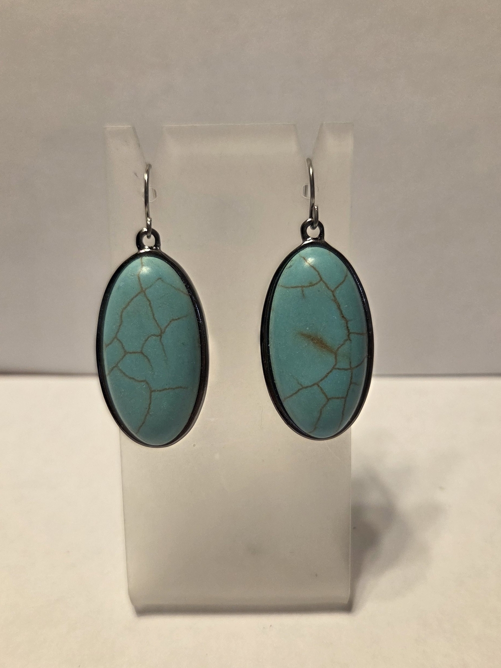 Faux Turquoise Oval Drop Earrings